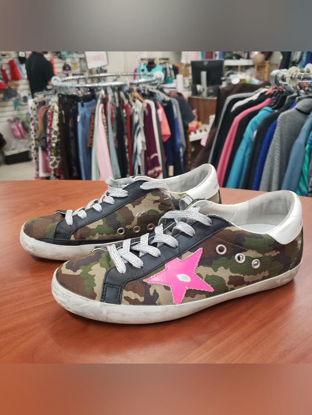 Golden Goose Super Star Green Camouflage Fuchsia Sneakers